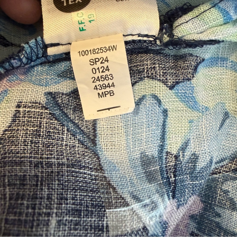 Linen Button Up Long‎ Adjustable Sleeve Navy Floral Charter Club Women’s Size 2X - Picture 3 of 11